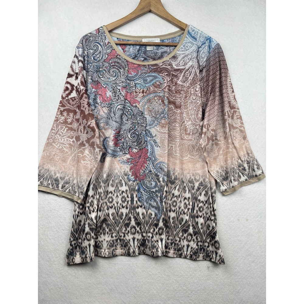 CJ Banks Top Womens 2X Paisley Embellished Faux‎ Suede Trim